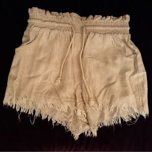 Pink Lily High Waist Frayed Hem Shorts - Cream